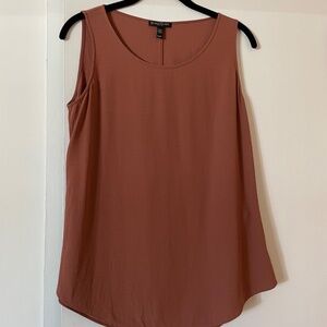 Eileen Fisher silk georgette crepe shell tank blouse rust pink Petite Small SP